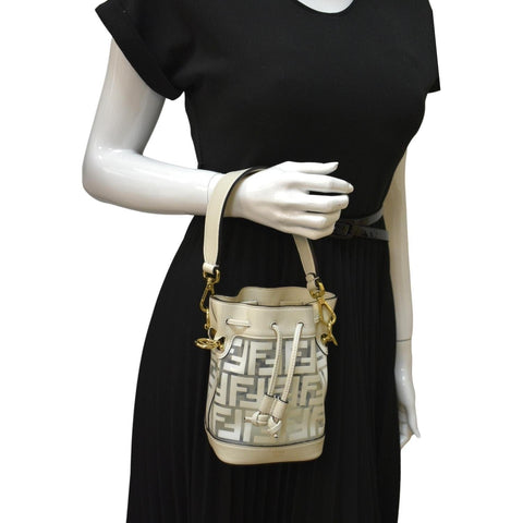 FENDI Mon Tresor Drawstring FF PVC Leather Bucket Bag White