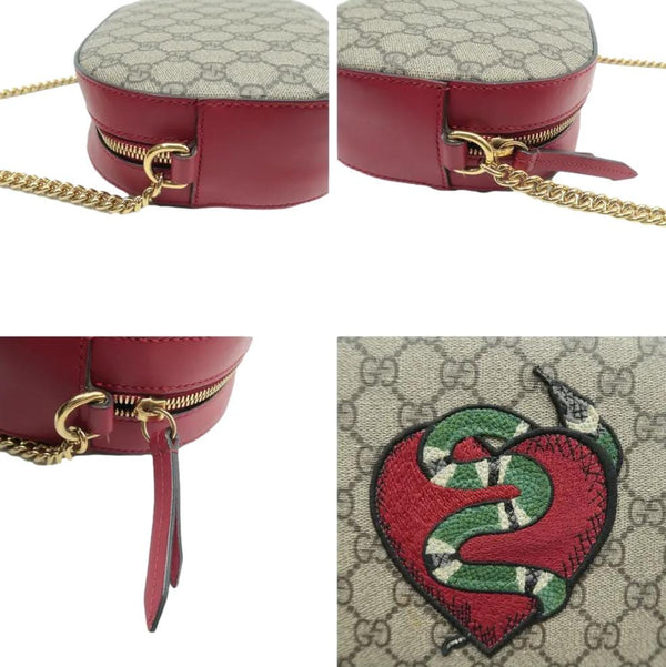 GUCCI Kingsnake Heart Mini GG Supreme Chain Crossbody Bag Red 409535