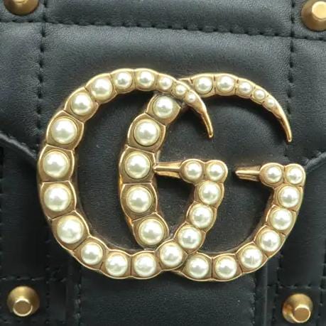 GUCCI GG Marmont Leather Shoulder Bag Black 443497