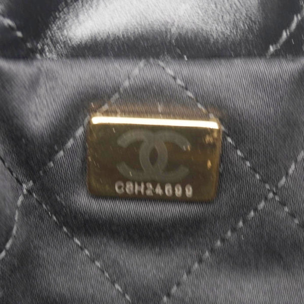 CHANEL 22 Mini Shiny Calfskin Leather Chain Crossbody Bag Black
