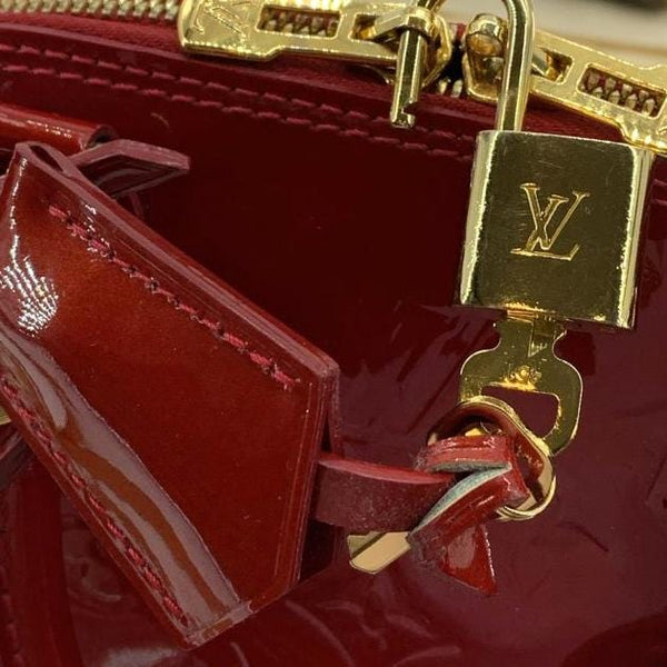 LOUIS VUITTON Alma BB Monogram Vernis Satchel Bag Red