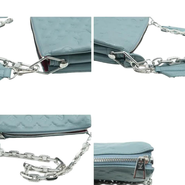 LOUIS VUITTON Coussin BB Monogram Embossed Leather Shoulder Bag Blue