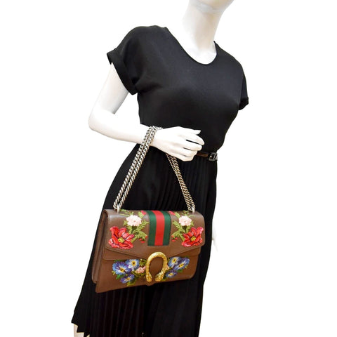 GUCCI Dionysus Medium Floral Embroidered Leather Shoulder Bag Dark Brown 403348