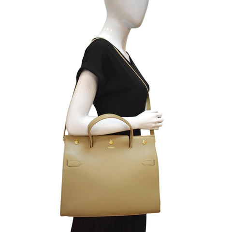 BURBERRY Small Title Leather Tote Bag Beige