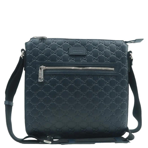 GUCCI Courrier Zip GG Leather Messenger Bag Blue 406408