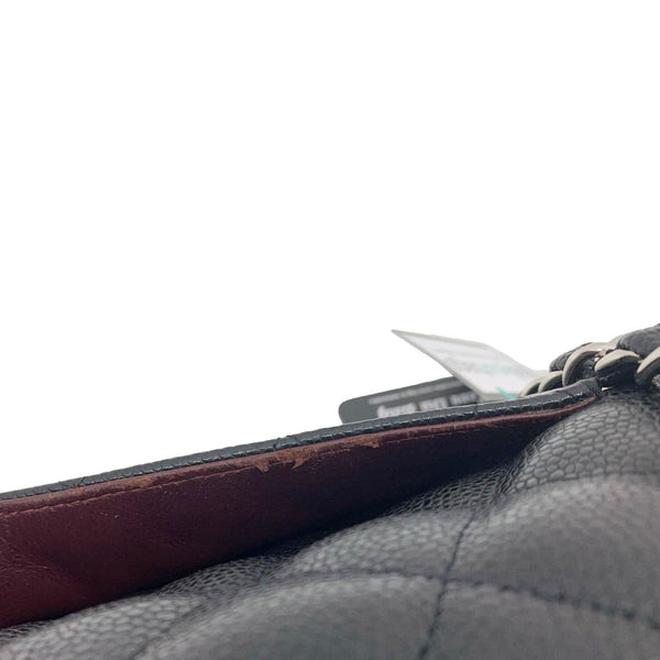 CHANEL Classic Jumbo Double Flap Quilted Caviar Leather Shoulder Bag Black