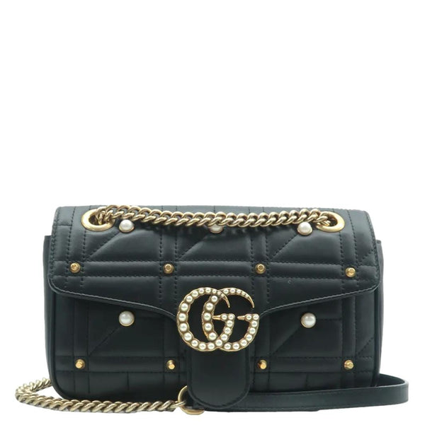 GUCCI GG Marmont Leather Shoulder Bag Black 443497