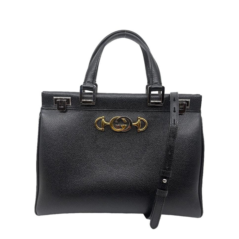 GUCCI Zumi Medium Leather Top Handle Shoulder Bag Black