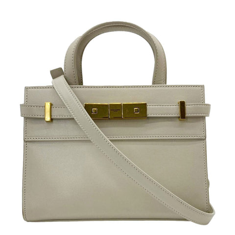 YVES SAINT LAURENT Manhattan Leather Shopper Tote Bag Beige