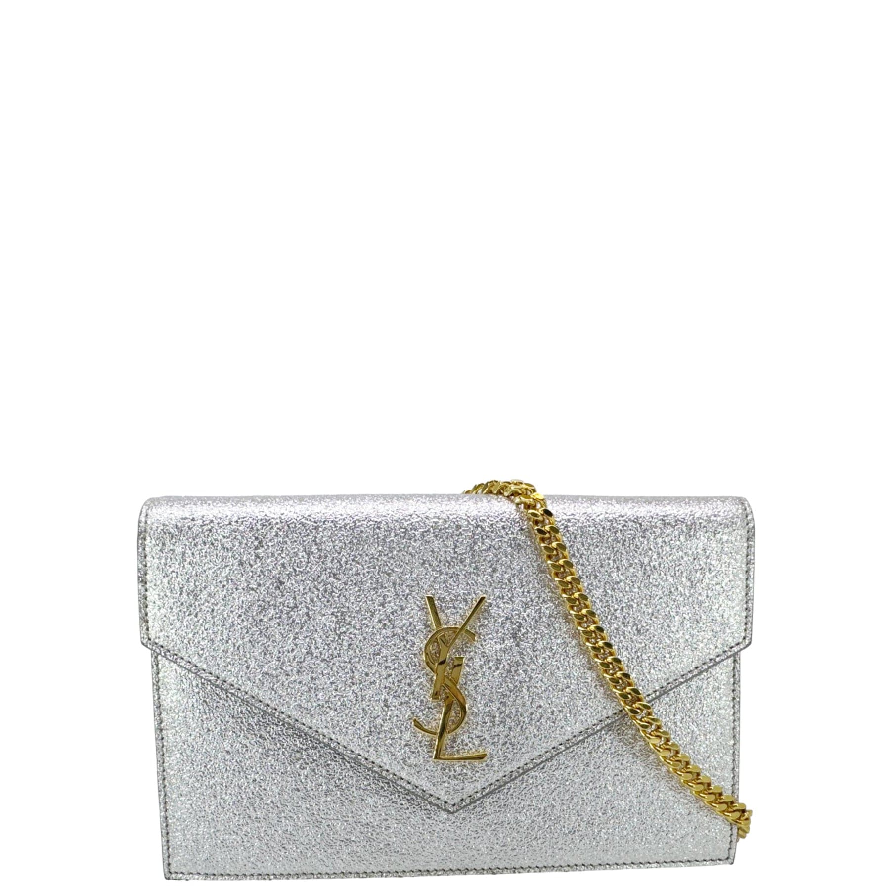 Yves Saint Laurent Metallic Monogram Envelope Chain Wallet