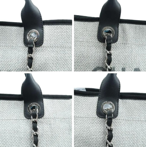 CHANEL Deauville Small Canvas Leather Tote Shoulder Bag White