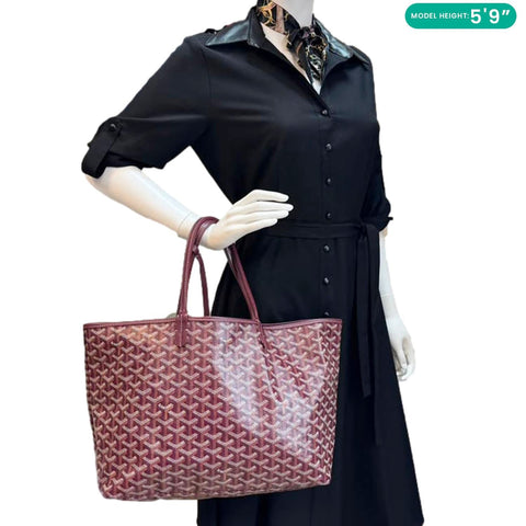 GOYARD Saint Louis PM Chevron Print Canvas Tote Bag Burgundy