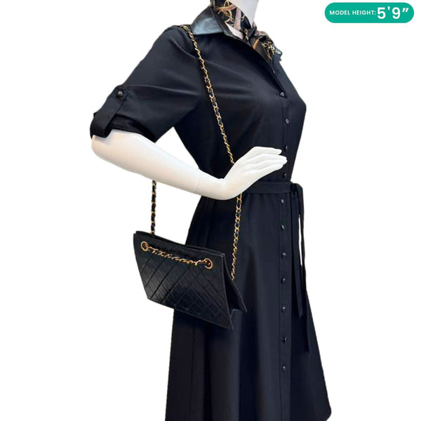 CHANEL Vintage Timeless Quilted Lambskin Leather Tote Shoulder Bag Black