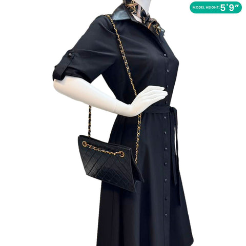 CHANEL Vintage Timeless Quilted Lambskin Leather Tote Shoulder Bag Black