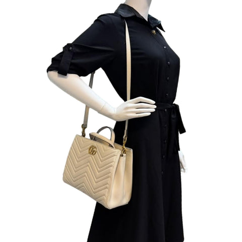 GUCCI GG Marmont Calfskin Matelasse Leather Shoulder Bag Off White 448054