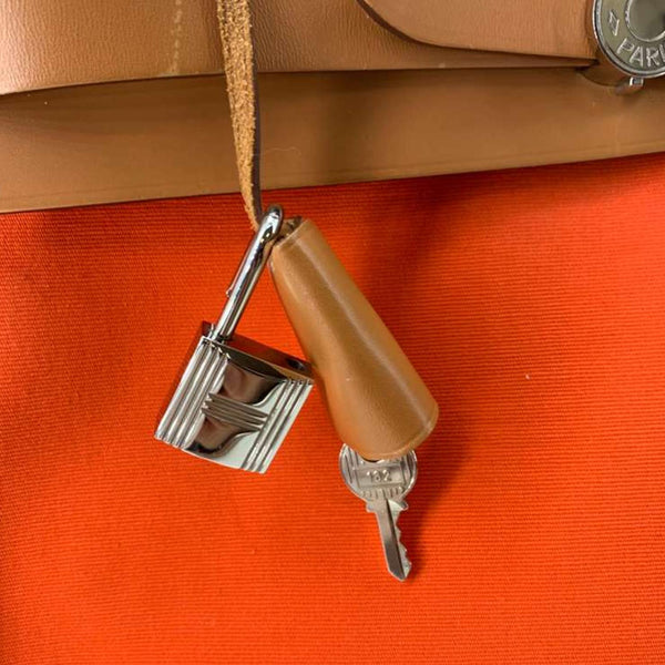 HERMES Herbag Zip 31 PM Vache Hunter Toile Canvas Shoulder Bag Orange