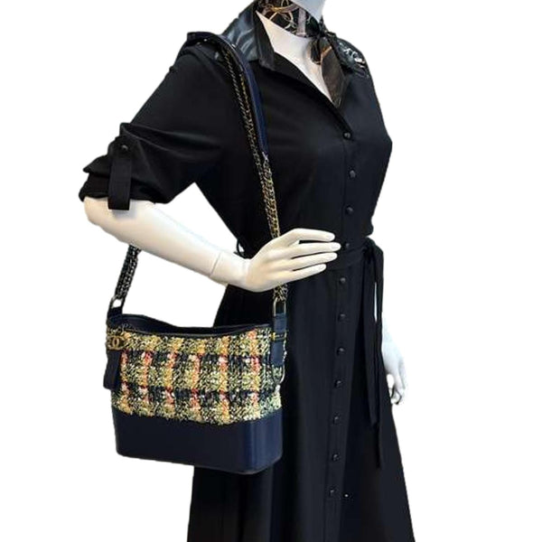 CHANEL Gabrielle Tweed Crossbody Bag Navy Blue