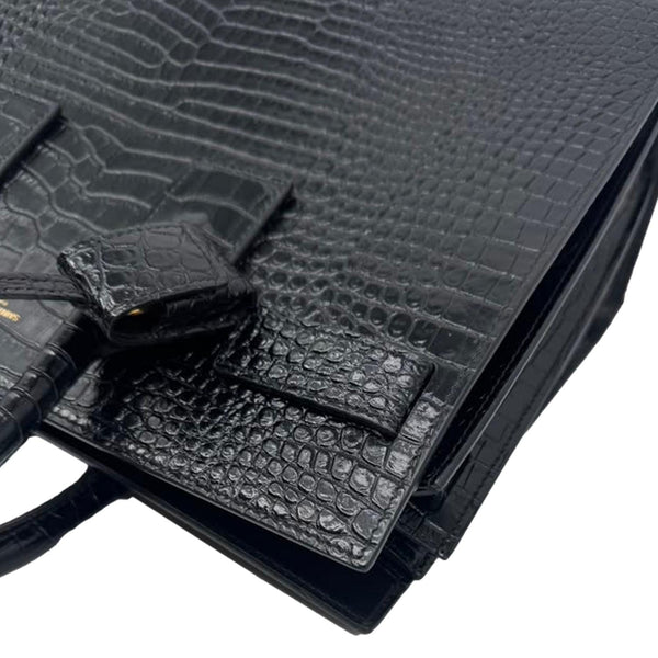 YVES SAINT LAURENT Sac De Jour Croc Embossed Leather Tote Bag Black