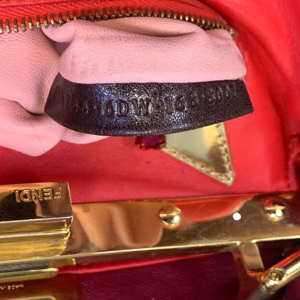 FENDI Peekaboo Nappa Leather Top Handle Crossbody Bag Red
