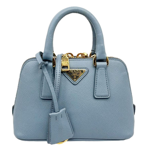 PRADA Promenade Saffiano Lux Leather Shoulder Bag Blue