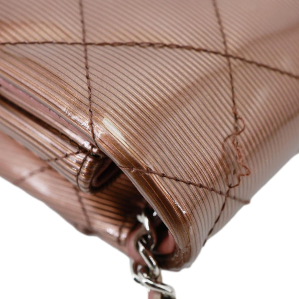 CHANEL Classic Flap Quilted Striated Patent Leather Shoulder Bag Bronze