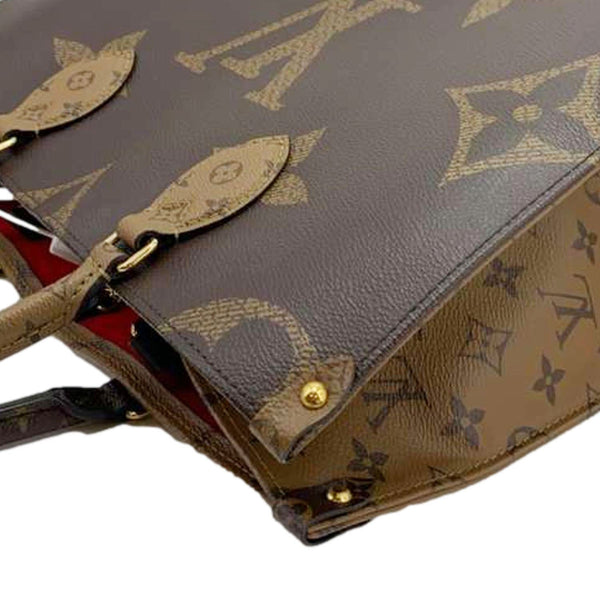 LOUIS VUITTON Onthego GM Giant Monogram Reverse Canvas Tote Shoulder Bag Brown
