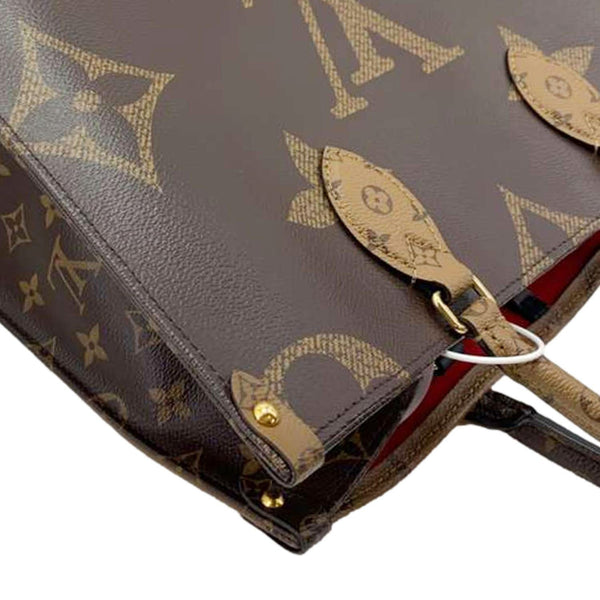 LOUIS VUITTON Onthego GM Giant Monogram Reverse Canvas Tote Shoulder Bag Brown