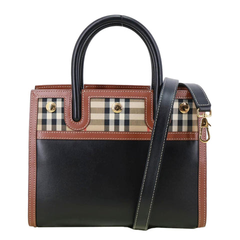 BURBERRY Title Two Handle Vintage Check Canvas Tote Bag Black