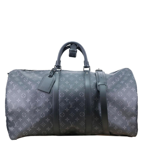 LOUIS VUITTON Keepall 55 Bandouliere Monogram Eclipse Travel Bag Black