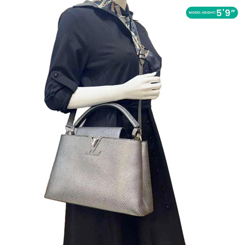 LOUIS VUITTON Capucines PM Chrome Taurillon Metallic Leather Crossbody Bag Silver