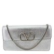 VALENTINO VLogo Metallic Leather Wallet On Chain Silver