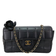 CHANEL Camellia Chocolate Bar Flap Mini Quilted Lambskin Leather Crossbody Bag Black