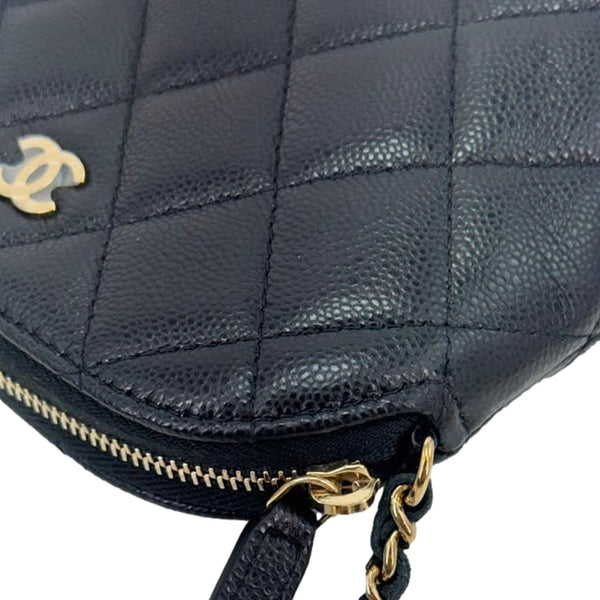 CHANEL Dome Quilted Caviar Leather Zip Clutch With Chain Black