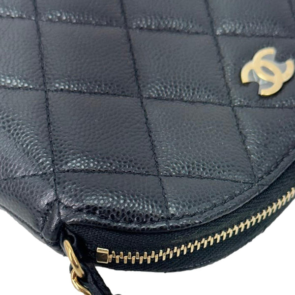 CHANEL Dome Quilted Caviar Leather Zip Clutch With Chain Black