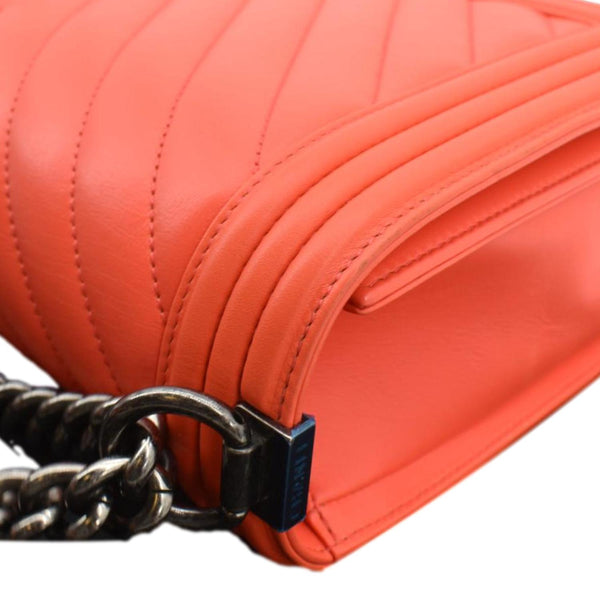 CHANEL Medium Boy Flap Chevron Quilted Calfskin Shoulder Bag Red
