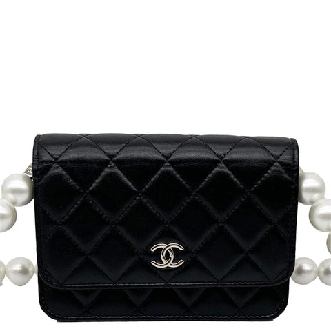 CHANEL Maxi Pearl Mini Quilted Leather WOC Crossbody Bag Black