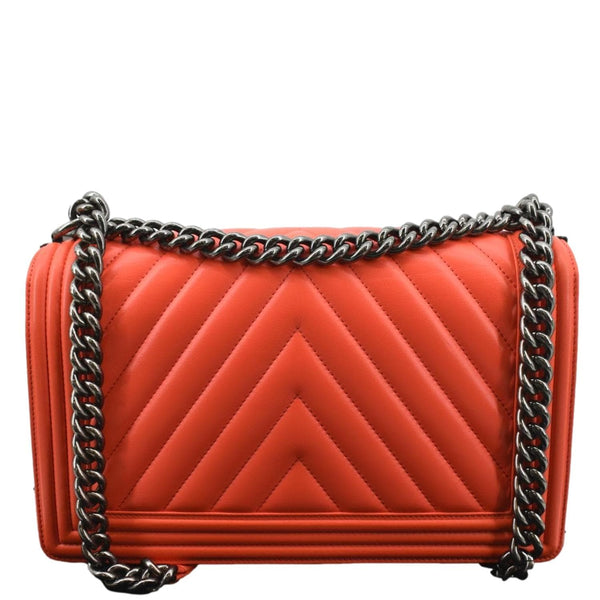 CHANEL Medium Boy Flap Chevron Quilted Calfskin Shoulder Bag Red