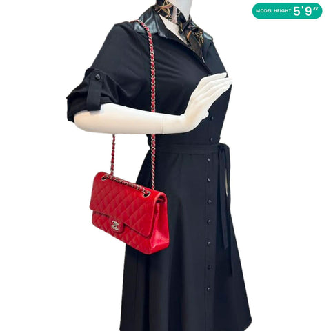 CHANEL Classic Double Flap Medium Quilted Lambskin Leather Shoulder Bag Red