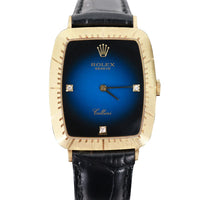 Rolex Cellini 30mm 18k Yellow Gold Bezel Blue Vignette Diamond Dial Watch 4087