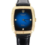 Rolex Cellini 30mm 18k Yellow Gold Bezel Blue Vignette Diamond Dial Watch 4087