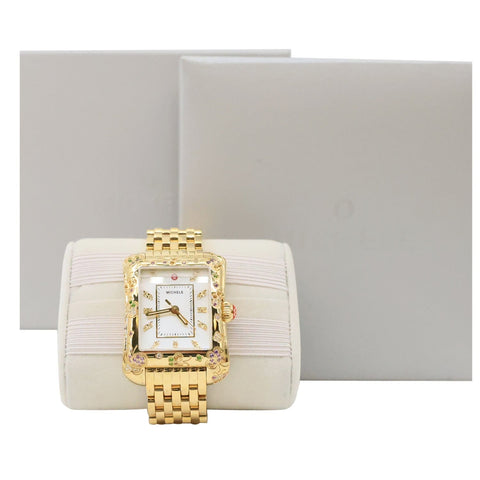 MICHELE Limited Edition Butterfly Deco Moderne 18K Gold-Plated Diamond Watch Mop Dial 35mm x 42mm
