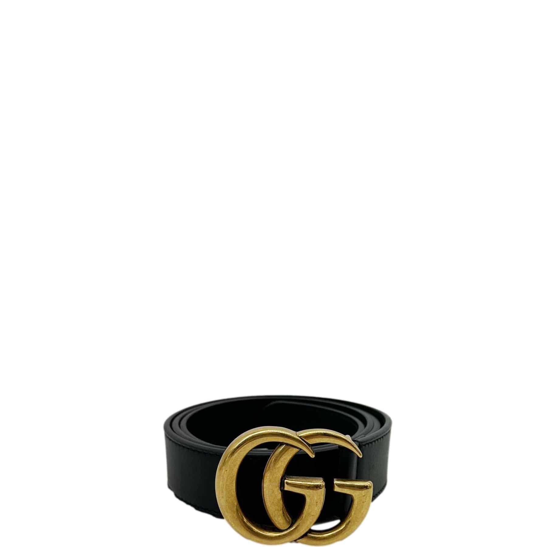 Gucci authentic Designer Gold and Black Belt GUCCI GG Buckle Marmont Thin Leather Belt Size 85.34 Black  main image 2