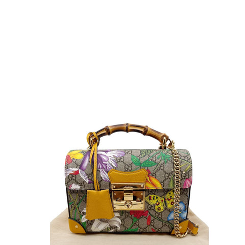 Gucci GG Supreme Flora Padlock Bamboo Shoulder Bag 603221