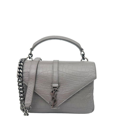 Yves Saint Laurent Classic Monogram College Bag Crocodile Embossed