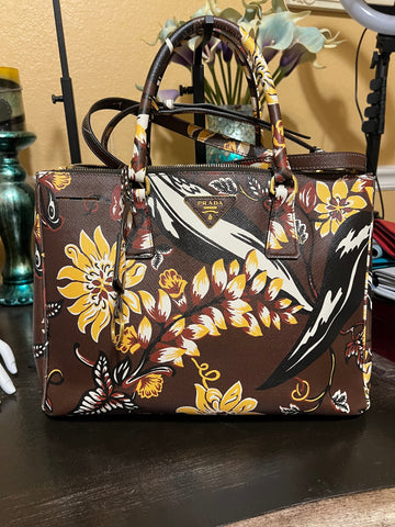 Prada Cafe Floral Print Saffiano Twin Pocket Tote Bag - 53824-SYB