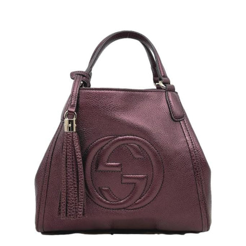 Gucci Purple Pebbled Leather Soho Small Crossbody Tote Bag