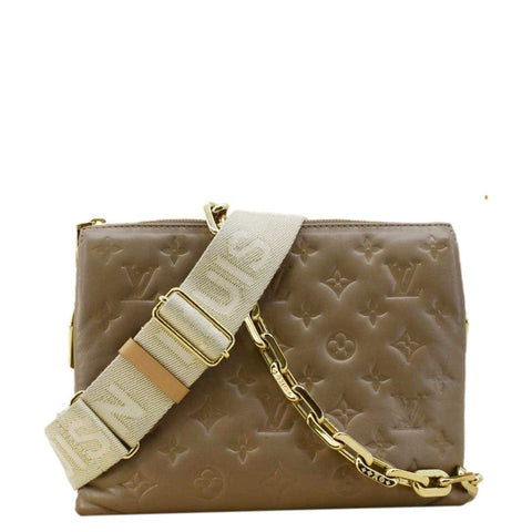 LOUIS VUITTON Coussin PM Monogram Embossed Leather Crossbody Bag Beige