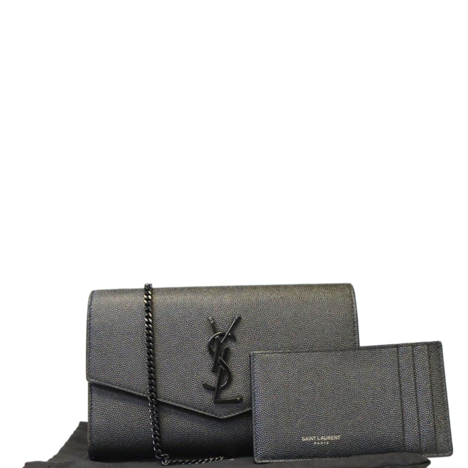 UPTOWN chain wallet in grain de poudre embossed leather, Saint Laurent