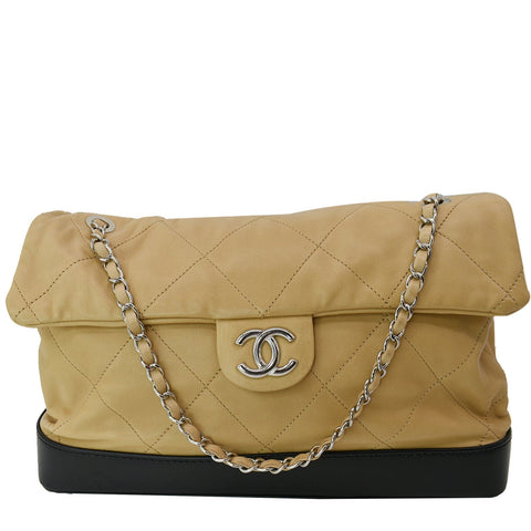 CHANEL Classic Flap Lambskin Leather Tote Bag Beige/Black