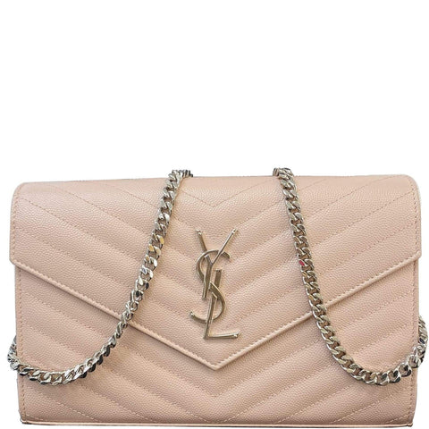YVES SAINT LAURENT Monogram Grain De Poudre Chain Wallet Rose Pink